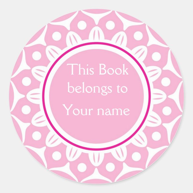 Custom Personalised Bookplates - Light Pink Classic Round Sticker (Front)
