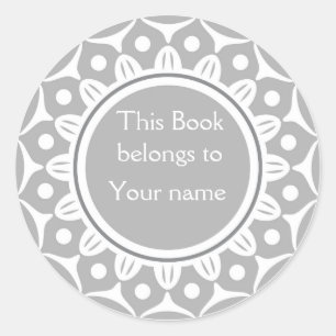 Custom Personalised Bookplates - Silver Grey Classic Round Sticker
