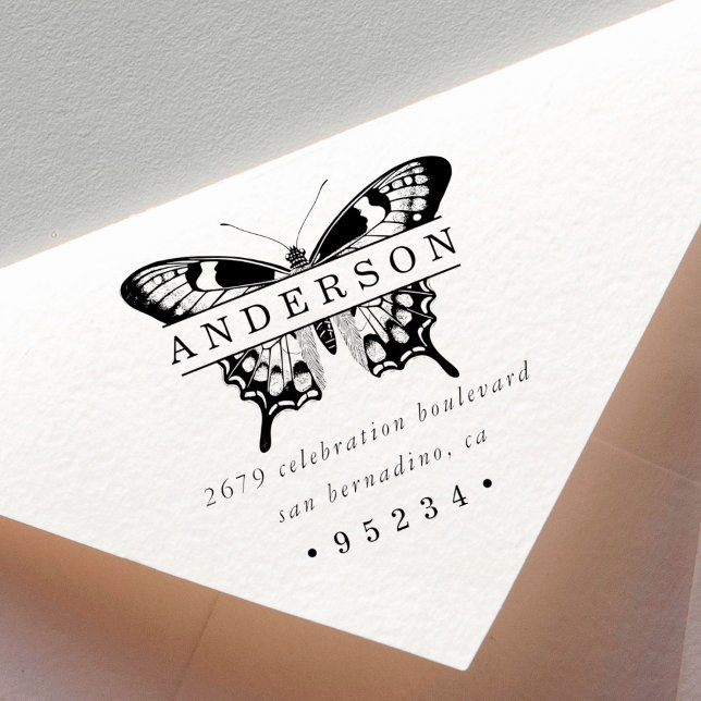 Custom Personalised Butterfly Bold Name & Address Rubber Stamp (Creator Uploaded)