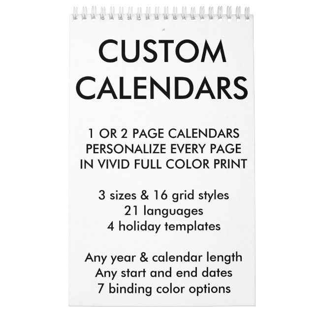 Custom Personalised Calendar Blank Template (Cover)