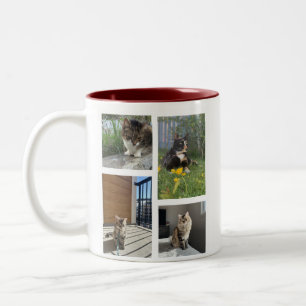 Custom Personalised Cat Photo 4 Photo Collage  Two-Tone Coffee Mug