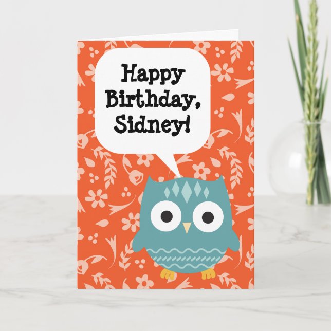 Custom Personalised Children's Birthday Card Owl (Front)