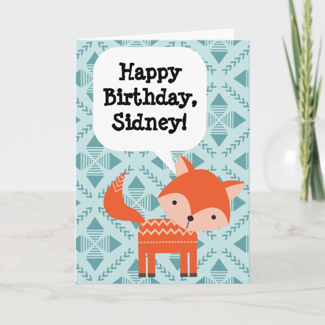 Custom Personalised Children's Birthday Red Fox Card (Front)