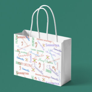 Custom Personalised Christmas Name Repeating Large Gift Bag
