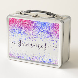 Custom Personalised Colourful Glitter Sparkles  Metal Lunch Box