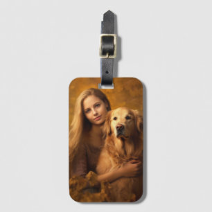 Custom Personalised Cute golden retriever dog Luggage Tag