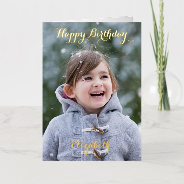 Custom Personalised DIY Photo Happy Birthday Gold Foil Greeting Card (Front)