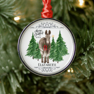 Custom Personalised Donkey Christmas Metal Tree Decoration