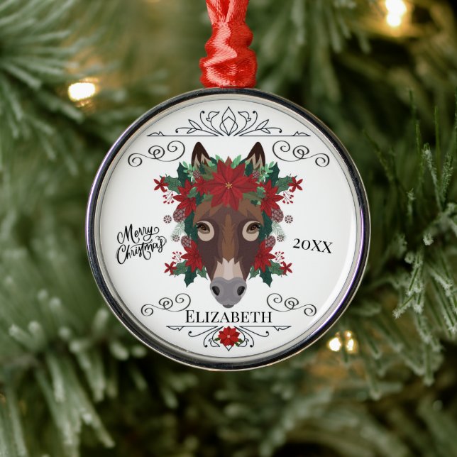 Custom Personalised Donkey Christmas Metal Tree Decoration (Tree)
