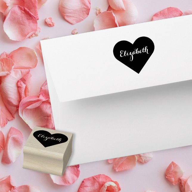 Custom Personalised Elegant Script Name Heart Love Rubber Stamp (Custom Personalized Elegant Script Name Heart Love Rubber Stamp)