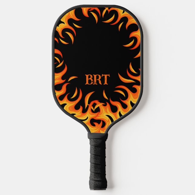 Custom Personalised Flames on Black Pickleball Paddle (Front)
