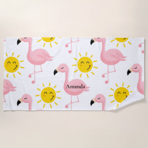 Custom Personalised Flamingo Suns Bachelorette  Beach Towel