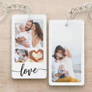 Custom Personalised Four Photo Collage Text Key Ring