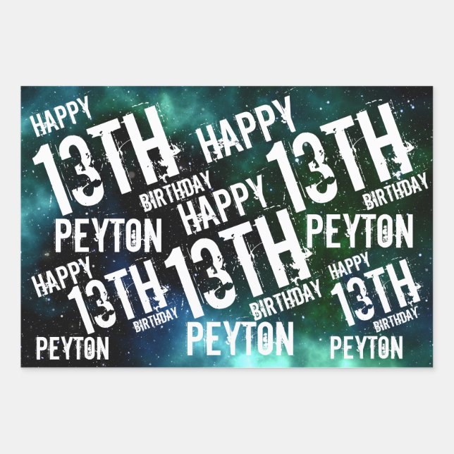 Custom Personalised Galaxy Birthday Party Wrapping Paper Sheet (Front)