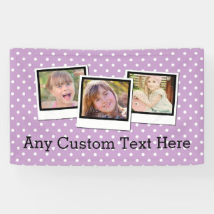 Custom Personalised Girls Purple Polka Dot 3 Photo Banner