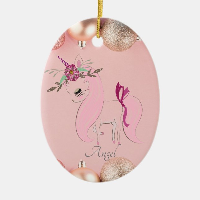 Custom Personalised Girls Unicorn Horse Ceramic Tree Decoration (Front)