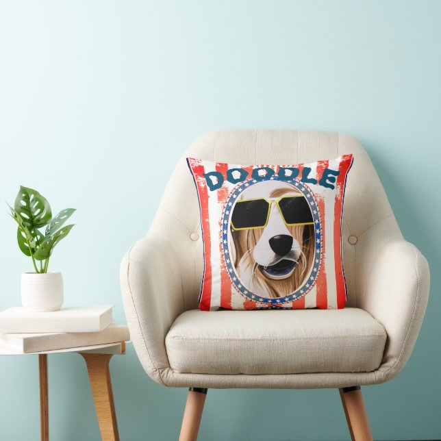 Custom personalised golden retrieve patriotic flag cushion (Chair)