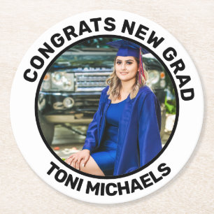 Custom Personalised Grad Congrats Graduation Party Round Paper Coaster