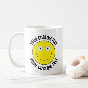 Custom Personalised Happy Face YELLOW, Blue Eyes Coffee Mug