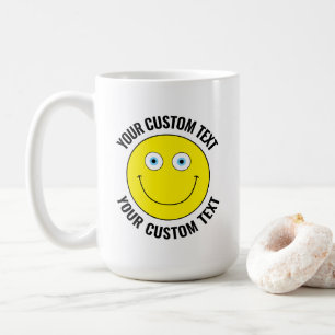 Custom Personalised Happy Face YELLOW, Blue Eyes Coffee Mug