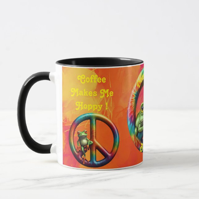 Custom Personalised Hippie Frog Peace Colourful Fu Mug (Left)