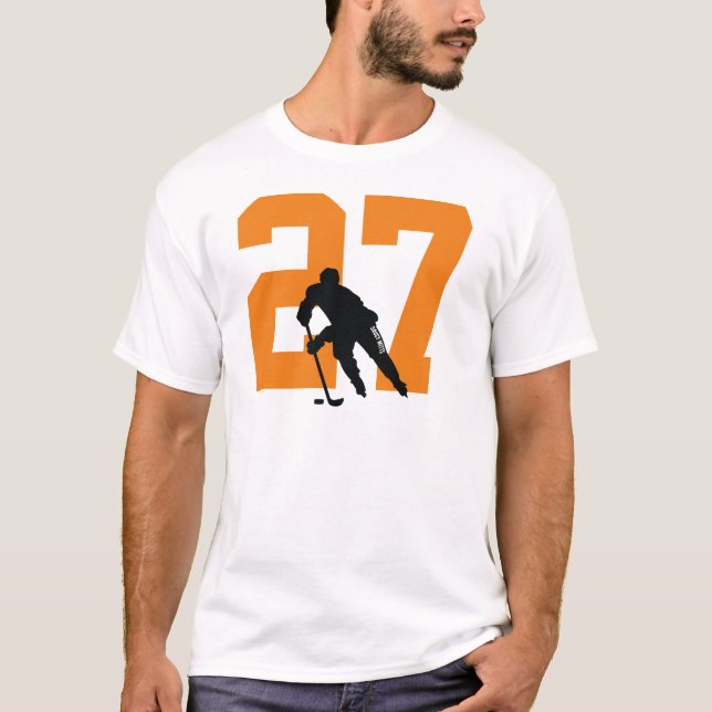 Custom Personalised Hockey Player Number Orange T-Shirt (Front)