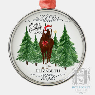 Custom Personalised Horse Watercolor Christmas Metal Tree Decoration
