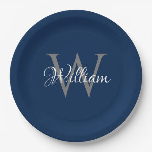 Custom Personalised Initial Script Monogram Paper Plate