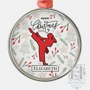 Custom Personalised Karate Martial Arts Christmas Metal Tree Decoration