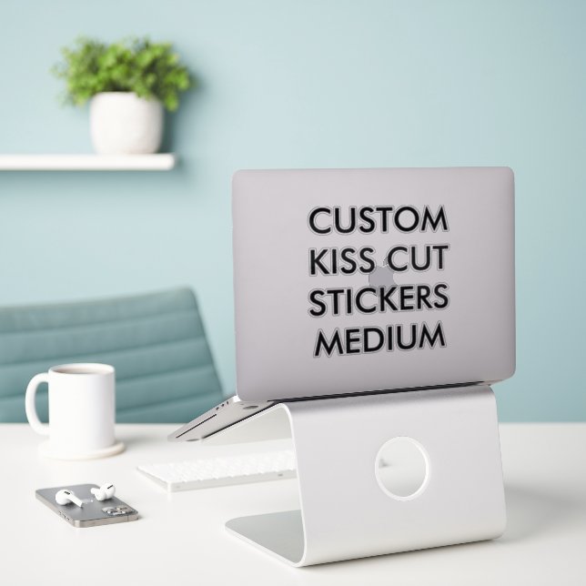 Custom Personalised KISS CUT STICKERS 6"x6" MEDIUM (Laptop On Desk)