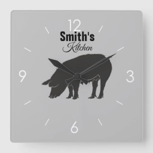 Custom Personalised Kitchen Vintage Pig Logo Square Wall Clock