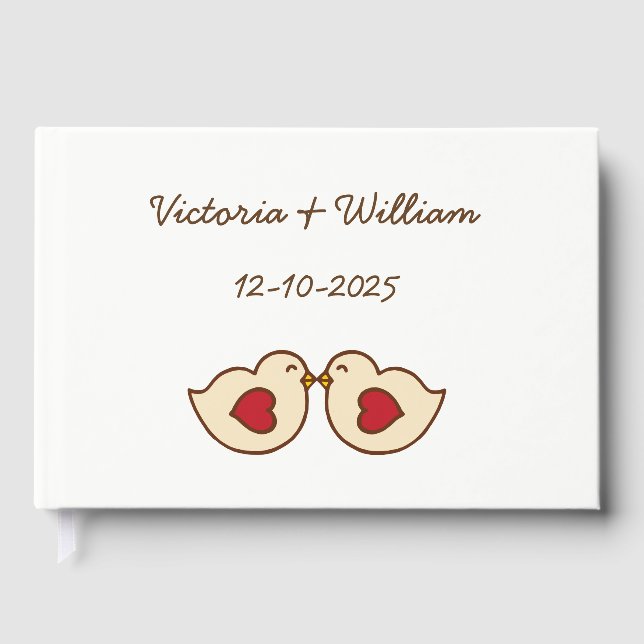 Custom Personalised Love Birds Wedding Guest Book (Front)