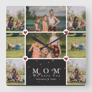 Custom Personalised Love You Mum 8 Photo collage Square Wall Clock