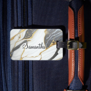 Custom Personalised Marble Grey Gold & White Luggage Tag