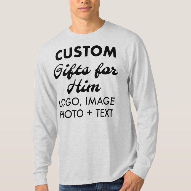 Custom personalised Men's Ash Grey Long Sleeve Tee (Front)