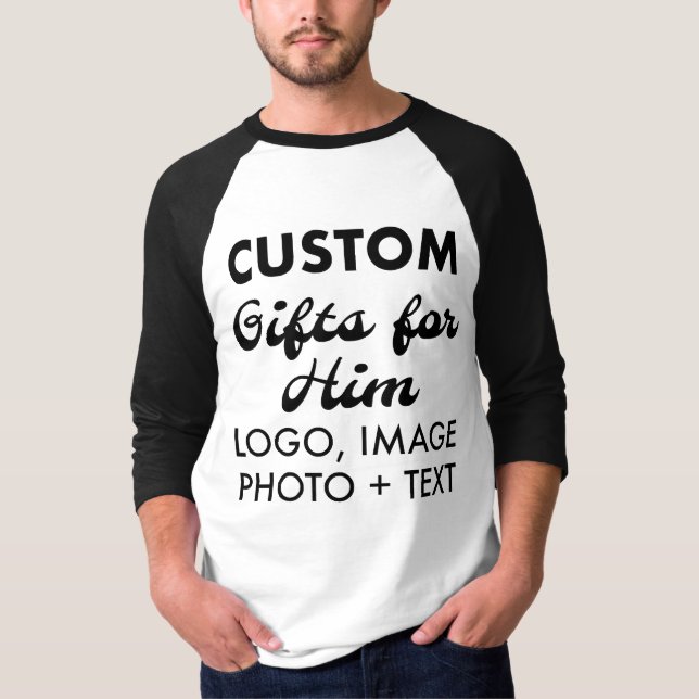 Custom personalised Men's Black Baseball Jersey T-Shirt (Front)
