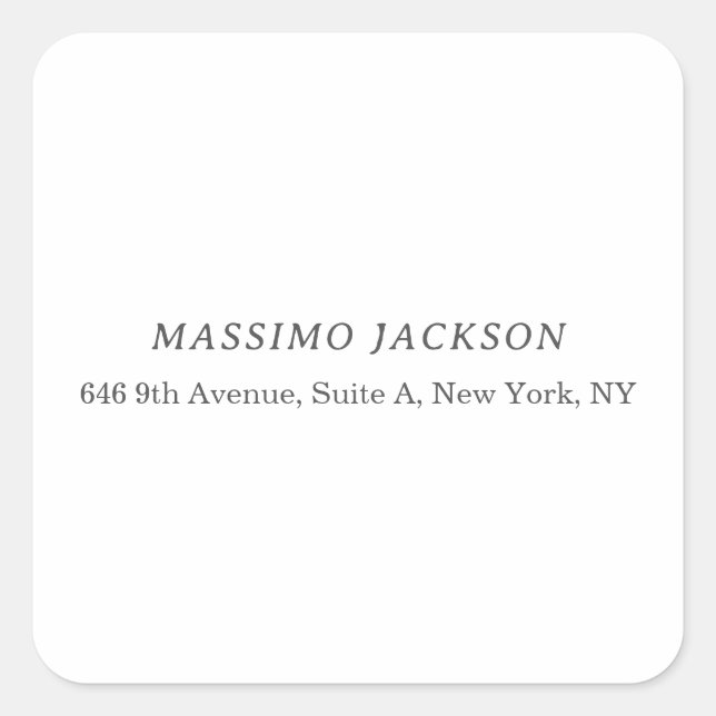 Custom personalised minimalist address name square sticker (Front)