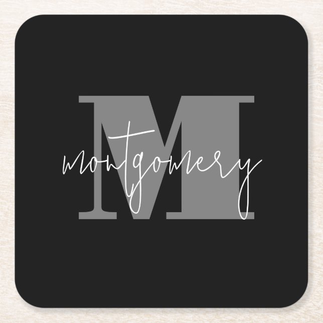 Custom Personalised Monogram Initial Name Square Paper Coaster (Front)
