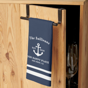 Custom Personalised Monogram Nautical Anchor Tea Towel