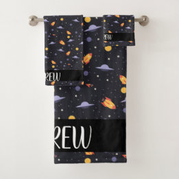 Custom personalised ,monogram outer space bath towel set