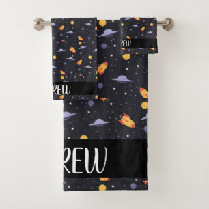 Custom personalised ,monogram outer space bath towel set