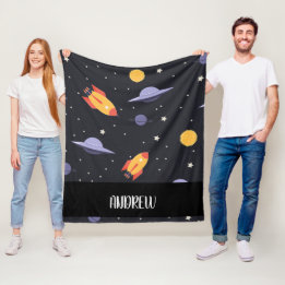 Custom personalised ,monogram outer space fleece blanket