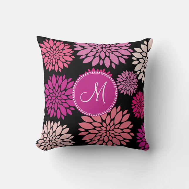 Custom Personalised Monogram Pink Purple Flowers Cushion (Front)