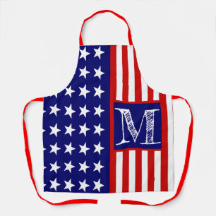 Custom Personalised Monogram Retro American Flag Apron