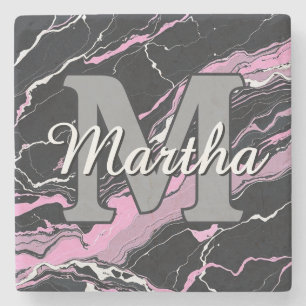 Custom Personalised Monogram Script Name Initial Stone Coaster