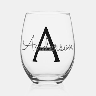 Custom personalised Monogram  Stemless Wine Glass