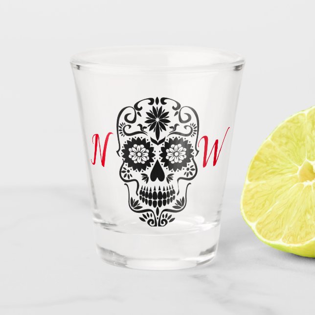 Custom Personalised Monogram Sugar Skull Shot Glass (Front)