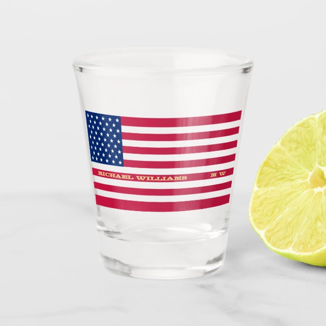 Custom Personalised Monogrammed USA American Flag Shot Glass (Front)