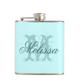 Custom Personalised Nam/Initial Monogram Turquoise Hip Flask