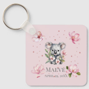 Custom Personalised Name Birth Date Koala Bear  Key Ring